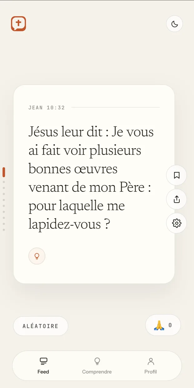 Le feed de Biblizy : un verset par écran